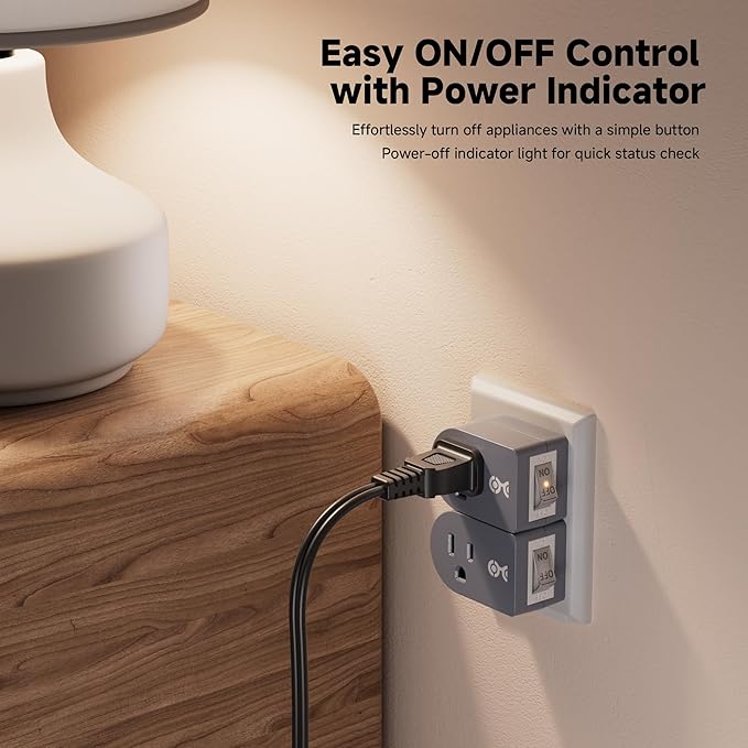Cable Matters [ETL Listed] 3-Pack Grounded Outlet Switch with On Off, Plug Switch On Off, Single Outlet Adapter, Gray