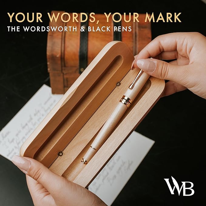 Wordsworth and Black Rollerball Pen-Stunning Luxury Pen Bamboo Maplewood Gold Finish, Refillable, Best Roller Ball Gift Set Pen for Men & Women, Ink Refill, Point Office Pens for Writing