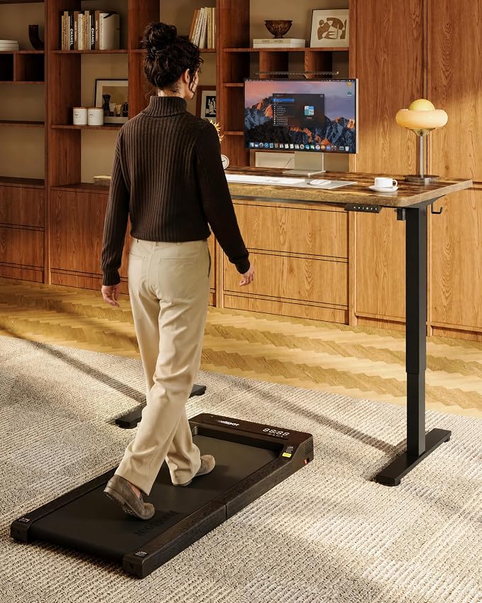 FLEXISPOT EN1 One-Piece Standing Desk, 48"x24" Seamless Desktop Electric Height Adjustable Desk for Home Office, Multi-Monitor Setups & Easy Assembly, Rustic (Black Frame)