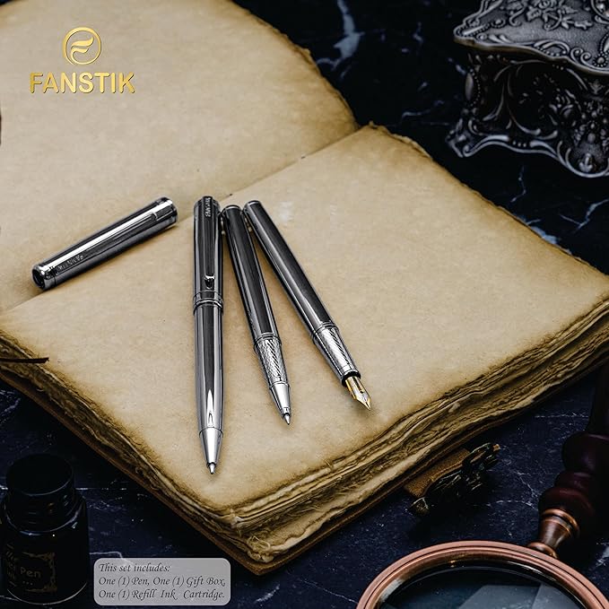 Silver Luxury fountain pen, fancy gift set for women, Chrome Finish, Professional executive pen gift set for men (Lux fountain Silver)