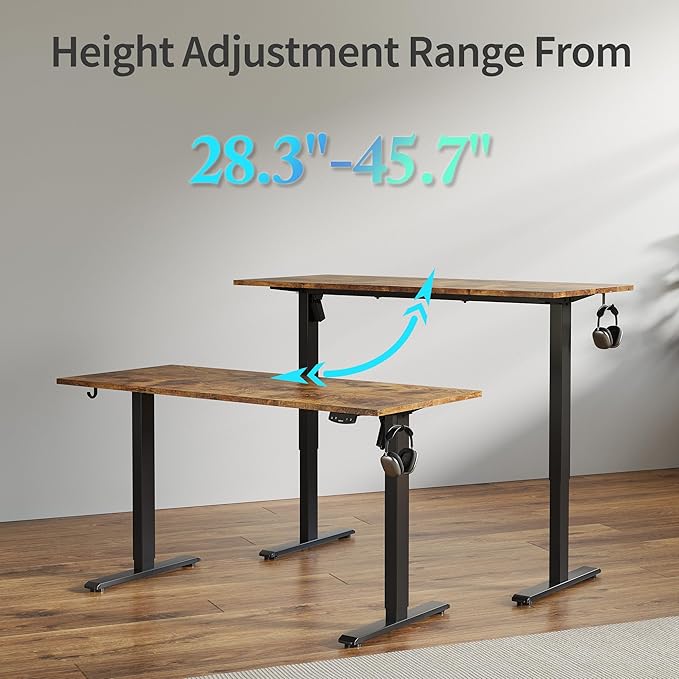 Agilestic Electric Standing Desk, 63 x 24 Inches Height Adjustable Desk, Sit Stand up for Work Office Home, Ergonomic Rising Computer Table with Memory Preset, Rustic Brown