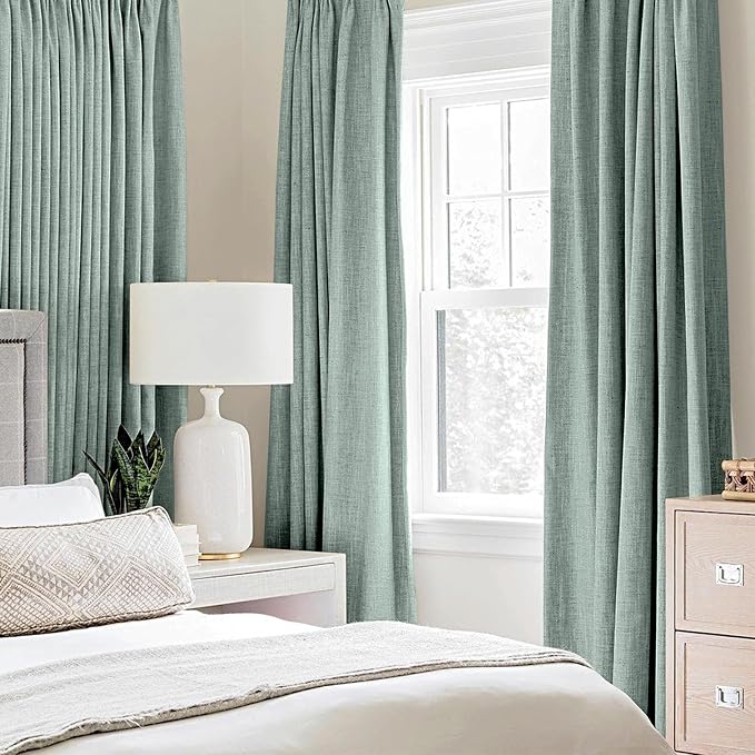 MIULEE Linen Texture Curtains for Bedroom Solid 100% Blackout Thermal Insulated Seafoam Green Curtains Grommet Room Darkening Drapes for Living Room 52x72 Inch (2 Panels)