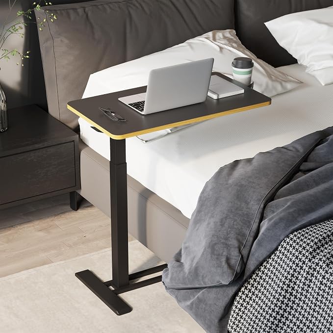 SANODESK 28''Mobile Standing Desk with Hidden Wheels,Pneumatic Laptop Desk | Computer Cart Movable Height Adjustable Table Small Sit Stand Desk for Home Office Hospital Use,27.6" W x 15.7" D,Black Maple