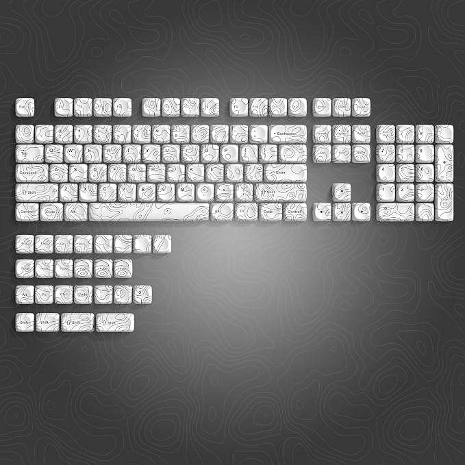 dagaladoo White Topographic Keycap Set, MOA Profile PBT Key caps 60 75 100 Percent,Dye-Sub 129-key Custom Keyboard Keycap for 100% 75% 65% 60% TKL US Layout Mechanical Keyboard