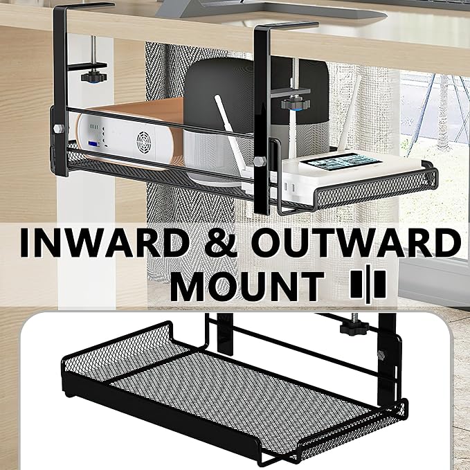 Cable Management Under Desk Storage Computer Cable Management | No Drill Clamp Shelf Under Desk Cable Management Tray Wire Organizer PC Cord Hider Holder