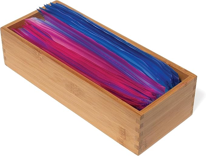 Lipper International Bamboo Wood Utensil Holder Storage Box for Cooking Tools, Makeup, or Office Supplies, 5" x 12" x 3" (Pack of 6)