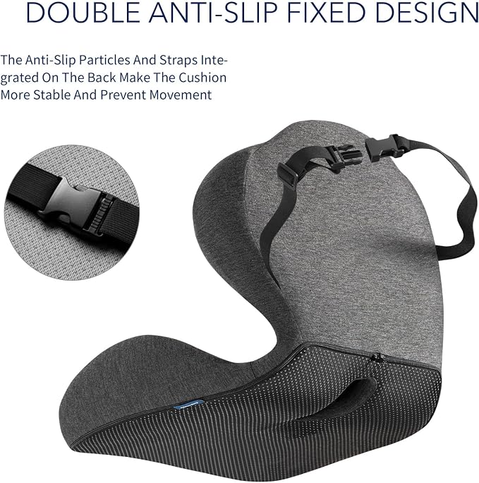 Seat Cushion for Car Truck Driver, Memory Foam Seat Cushion with Adjustable Strap,Ergonomic Lumbar/Back Support & Sciatica Relief for Long Drives, Orthopedic Cushion for Office Chair, Car, Semi Truck