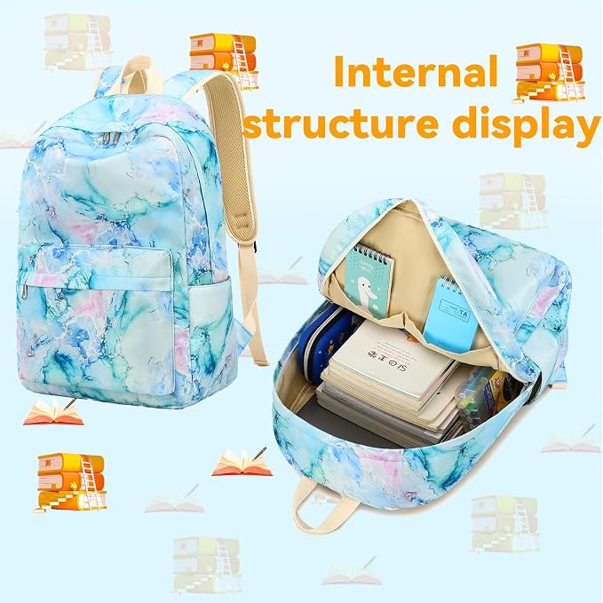 LEDAOU Kids Backpack for Girls Backpacks with Lunch Box, Lightweight Bookbag Set Elementary Middle School Back pack for 8-14