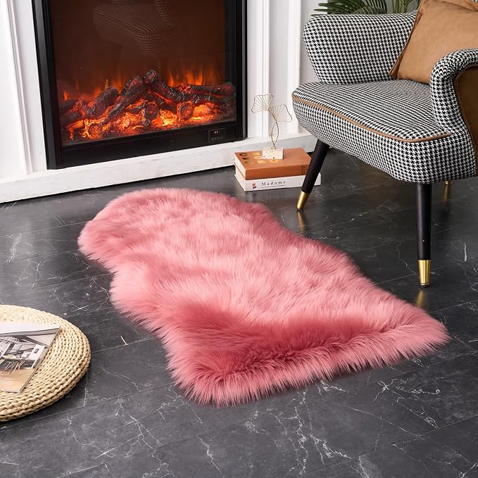EasyJoy Ultra Soft Fluffy Shaggy Area Rug Faux Fur Rug Chair Cover Seat Pad Fuzzy Area Rug for Bedroom Floor Sofa Living Room (2 x 4 ft Sheepskin, BlushPink)