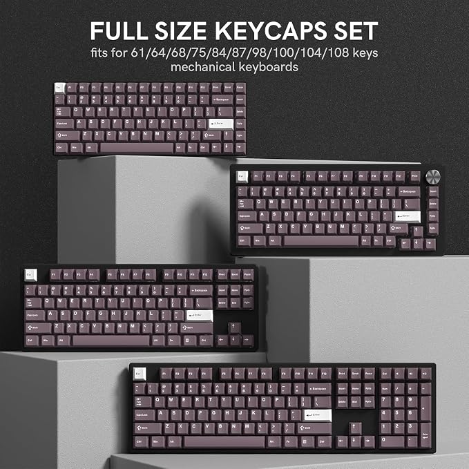 PBT Keycaps Set, Doubleshot 123 Key Caps,Cherry Profile Custom Keycap for 61/64/68/84/87/100/104/108 Mechanical Keyboard, Compatiability for 60 65 75 100 Percent Keyboads (Purple)