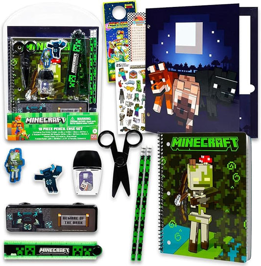 Minecraft School Supplies Set - Bundle with Creeper Folder, Notebook, Erasers, Stickers, and More | Minecraft Back to School Supplies Stationery Kit for Boys, Kids