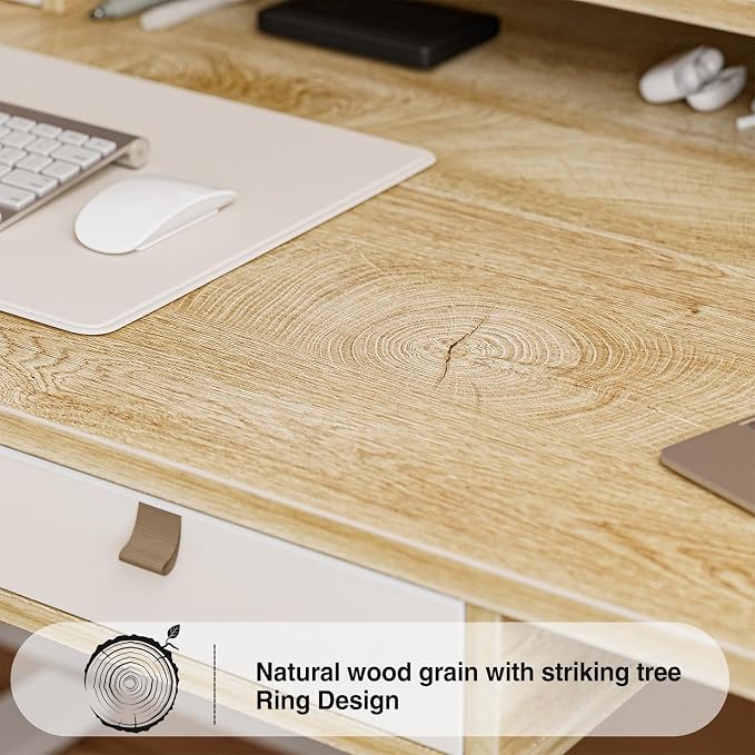 Grandder Electric Standing Desk with Four Drawers, Sit to Stand Up Height Adjustable Desk with Storage Shelf for Home Office, 55 * 28 Inch, Study, Ergonomic Adjustable Computer Desk, Oak