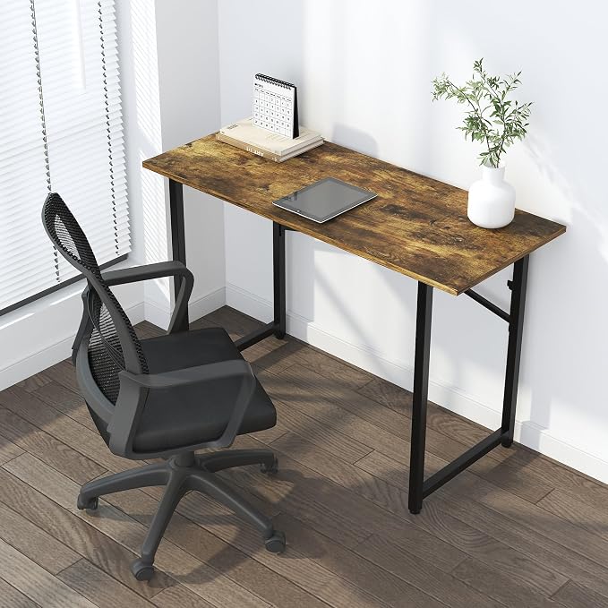 Lutown-Teen 47 inch Folding Computer Desk, Writing Gaming Computer Camping Table, No Assembly Required Home Office Desk, Rustic Brown