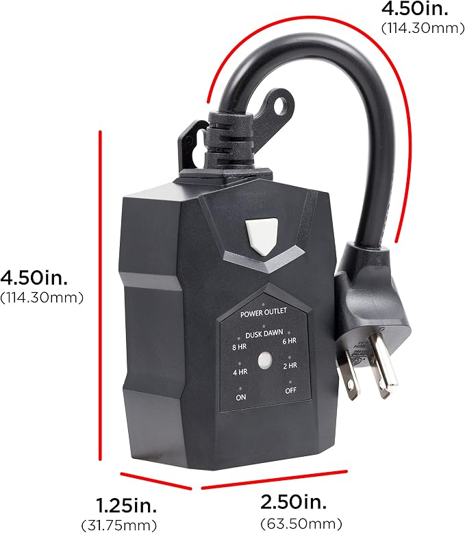 UltraPro Outdoor Dusk to Dawn Outlet Timer with Countdown, Dual Outlet Light Sensor Plug, 8/6/4/2 Hour Settings, Weather‑Resistant Seasonal & Landscape Lighting Control, 1 Pack, Black, 70386