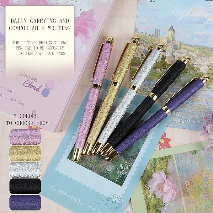 Rollerball Liquid Ink Pens,Best Luxury Ball Pen Gift Set for Women,Black Ink Fancy Pen Refillable for Executive Office,Professional,pretty pens,cool pens,Nice cute Designer Pens(Purple)