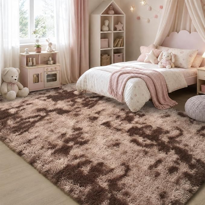 Zentavio Area Rugs for Living Room Large Rugs for Bedroom 8x10 Soft Carpet Fluffy Furry Shag Aesthetic Plush High Pile Gray Throw Rug for Nursery Kids Room Dorm Tie-Dyed Coffee