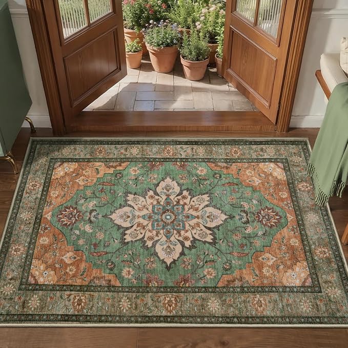 Tangsoo 2x3 Rugs for Entryway, Washable Vintage Non Slip Small Area Rug, Indoor Front Door Rug, Print Door Mat Small Carpet, Soft Low Pile Rugs for Entrance Kitchen Bedroom Home Decor