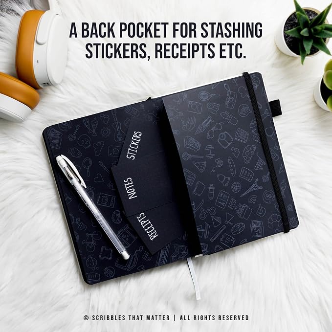 Scribbles That Matter Black Paper Bullet Dotted Journal Notebook | B5 Starry Night Free white gel pen | 160gsm Blackout no-bleed dot grid paper | For Men and Women | 7 x 10 in | Black