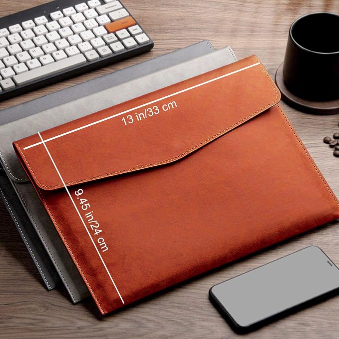 VANRA File Folder Organizer PU Leather File Jackets Document Holder Project Pockets with Magnetic Closure Button and Inner Bag for A4 Letter Size Paper (Brown)