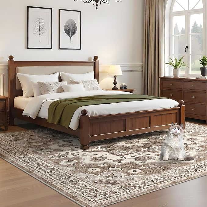 TOPRUUG Washable Oriental Area Rug - 10x10 Area Rugs for Living Room Bedroom Dining Room Under Kitchen Table - Non-Slip & Stain Resistance Rug for High Traffic Area (Beige, 10x10)