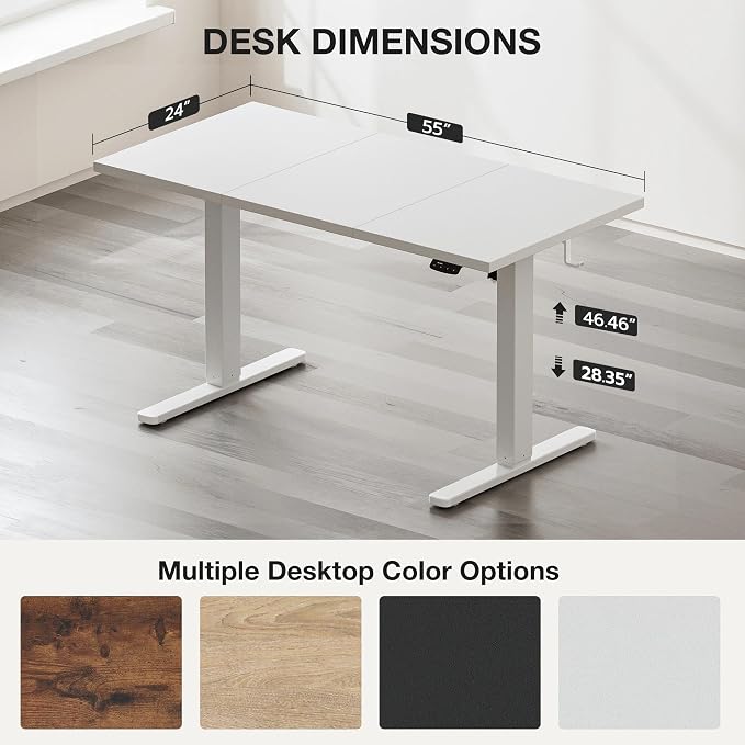 Acrolix Electric Standing Desk, Height Adjustable Home Office Desk with Memory Presets & Cable Management,White Sit Stand Desk for Work from Home, Ergonomic Computer Desk (55" x 24")