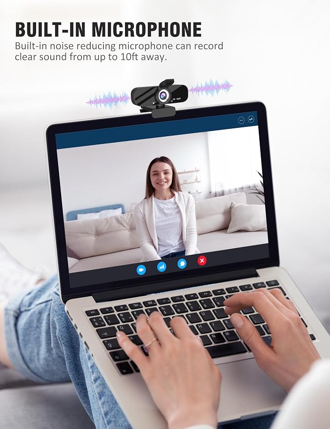 HD 1080P Webcam with Built-in Microphone and Rotatable Tripod, 1080P Video and Wide Angle Camera, Privacy Cover, for Desktop PC or Laptop Computer （Grey）