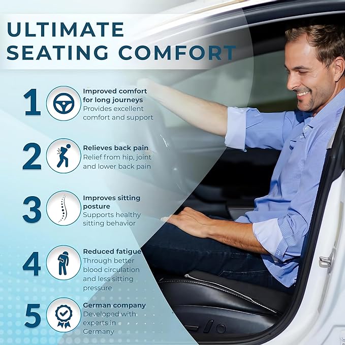 Healthfix® Car Lumbar Support Pillow – Orthopedic Memory Foam Back Cushion for Car Seats, Ergonomic Lower Back Support, Breathable Cover, Adjustable Strap – Medium (130–200 lbs)