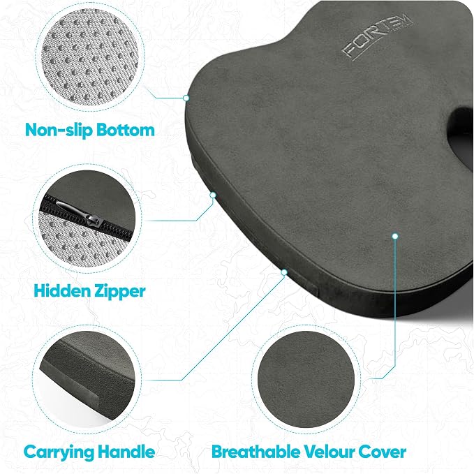 FORTEM Seat Cushion, Office Chair Cushion, Lumbar Support Pillow for Office Chair, Memory Foam Car Seat Cushions, Sciatica Coccyx Tailbone Pain Relief, Cushions for Back Support, Washable, Non Slip XL