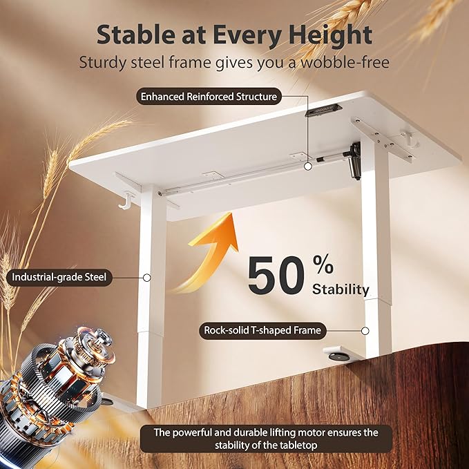 Cubiker Standing Desk, 48x24 Inches Sit Stand Home Office Desk, Electric Stand up Desk, Adjustable Desk with Splice Board, White Frame/White Top
