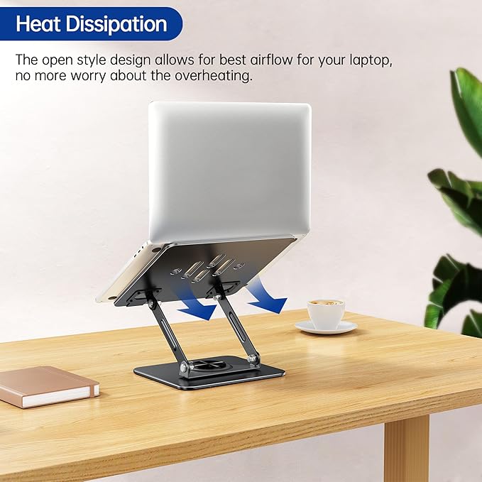 BESIGN Laptop Stand with 360° Rotating Base, Ergonomic Adjustable Notebook Riser, Foldable Computer Holder Compatible with 10-14" Laptops, LS11 Black