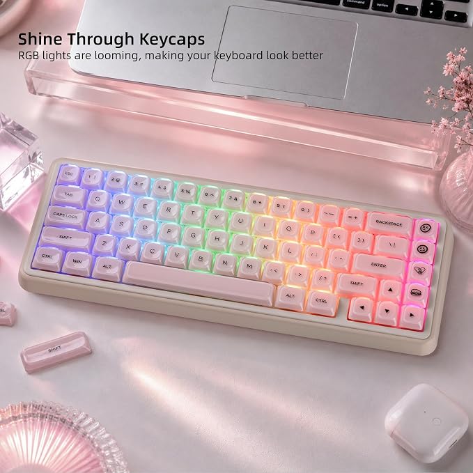 Womier Low Profile Keycaps, Jelly Pink Keycaps, Shine Through Key caps | 127 Keys Custom Keycaps for Mechanical Keyboard 60% 65% 75% 80% 100% Cherry Gateron MX Switches