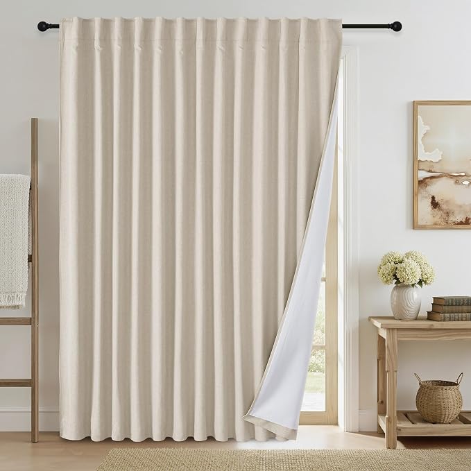 RYB HOME 3-in-1 Soundproof Blackout Energy Saving Room Divider Curtains, Extra Wide Window Curtains for Bedroom Living Room Loft Baby Nursery, Linen Taupe, Wide 100 x Long 84 inches, 1 Panel