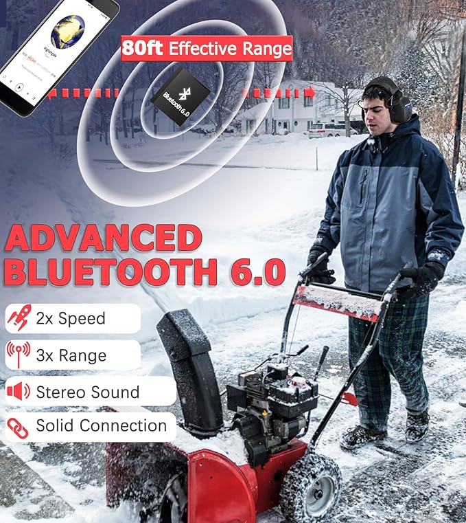 PROHEAR 037 Gel Ear Pads Bluetooth 6.0 Hearing Protection Headphones 30dB SNR Safety Noise Reduction Earmuff for Mowing Workshops Snowblowing 2 Pack, Black + Orange