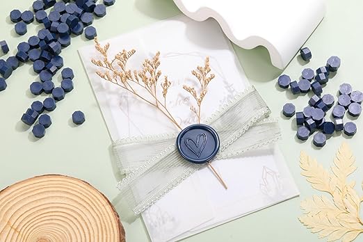 Yoption 360Pcs Navy Blue Sealing Wax Beads with 2 Spoons and 4 Tea Candles for Wax Seal Stamps, Cards, Wedding Invitations, Wine Packaging, Gift Wrap, Envelopes