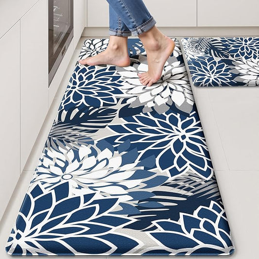 Arenarug Kitchen Mats for Floor 2PCS Cushioned Anti Fatigue Kitchen Mats Waterproof Non Slip Kitchen Mat Rug Set Comfort Foam Standing Mat for Sink, Laundry, Office, Blue Gray