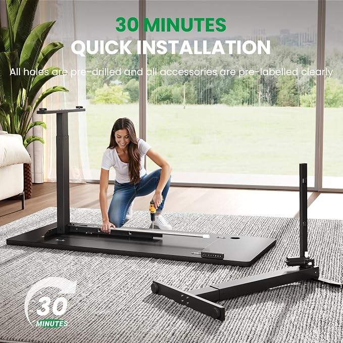 SIAGO Black 47x24 in Electric Standing Desk, 0.8 Inch Thick Tabletop | Holds 200lbs, Sit Stand, 3 Memory Height Adjustment, Extra Deep Table Top, Black Frame