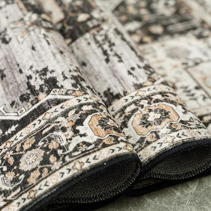 RUUGME Washable 11x15 Area Rug - Large Vintage Rugs with Non Slip Rubber Backing Stain Resistant Carpet for Bedroom Dining Room Indoor Soft Carpets Home Decor Decoration Mat 11X15 Black