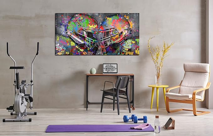 SIXTTART American Football Posters Large Wall-Art For Living Room - Graffiti Rugby Ball Bedroom Decor For Teen Boys - Banksy Canvas Wall-Art Ready To Hang Size 59" x 29"