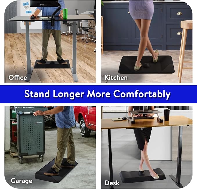 Active Not-Flat Standing Desk Mat w/Massage Ball, Large Anti Fatigue Floor Rug for Kitchen, Office, Home or Garage, Ergonomic Support for Sit-Stand Workstations