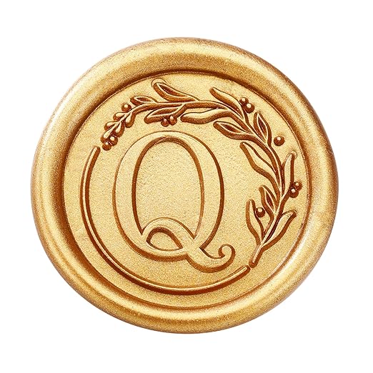 Yoption Letter Wax Seal Kit, Vintage Initial Alphabet Q with Wreath Sealing Stamp and 120 Antique Gold Wax Seal Beads
