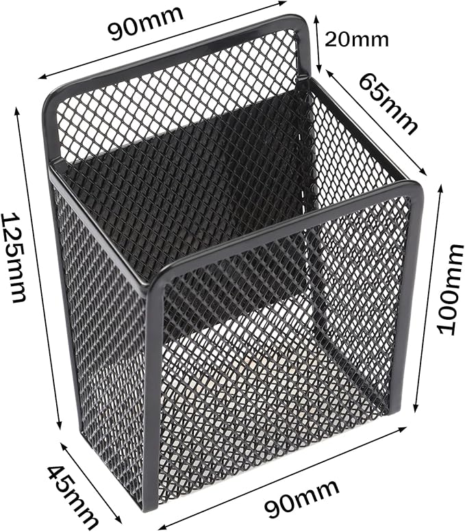 Magnetic Pencil Holder - Extra Strong Magnets Mesh Marker Holder Perfect for Whiteboard, Refrigerator and Locker Accessories (1 Baskets, Black)