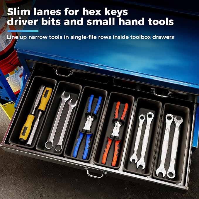 8 PCS Medium Tool Box Organizer Trays & Desk Drawer Organizer Bins for Toolbox and Workbench, Slim Tray Dividers for Hex Keys, Driver Bits, Small Hand Tools and Desk Supplies (M_8PCS_Black)