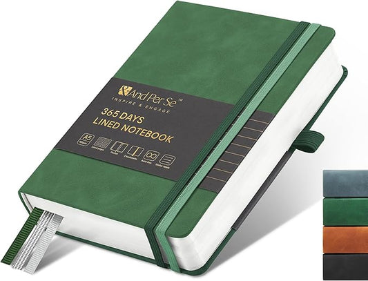 &And Per Se 365 Page Journal – A5 Hardcover Lined Notebook, One Book for the Whole Year, 100gsm Thick Paper, Numbered Pages & 3 Bookmarks, Annual Diary for Daily Writing (Green)