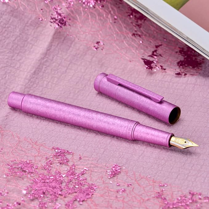 Hongdian 1851 Forest Fountain Pen Pink Ice Flowers, Medium Nib Classic Design with Converter and Metal Pen Case