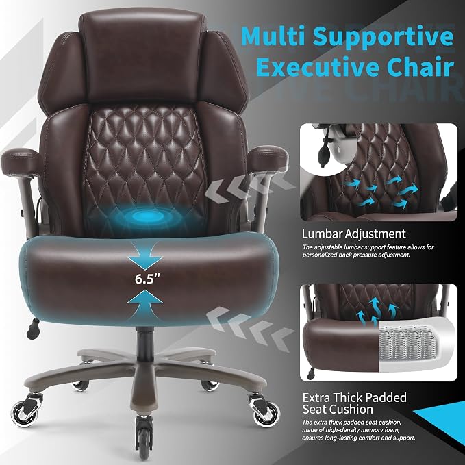Big and Tall Office Chair 700lbs, Ergonomic High Back Computer Desk Chair | Adjustable Headrest&Lumbar Support, 3D Flip Arms, Large Wheels, Heavy Duty Metal Base, Thick Padded Wide Seat Executive Chair