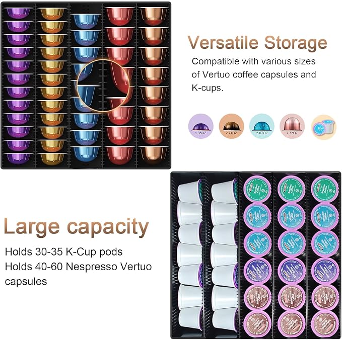 Coffee Pod Drawer Organizer with Tempered Glass Lid (Transparent Glass)