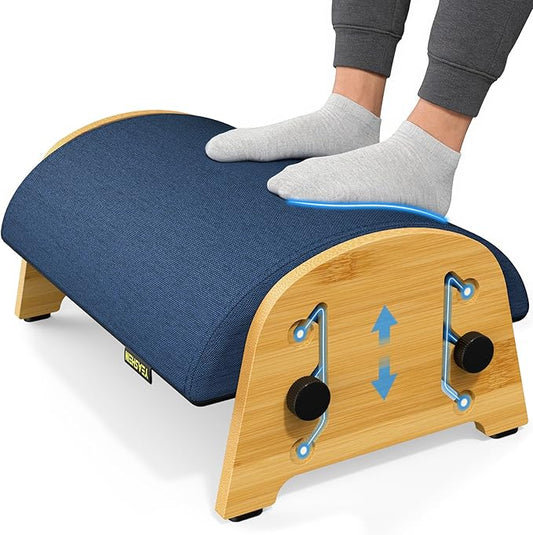 Ergonomic Foot Rest Under Desk at Work, Bamboo Wood Adjustable Foot Stool Under Desk with 6 Positions, Office Footrests with Memory Foam, Leg Rest Used for Car, Home, PC Gaming Accessories