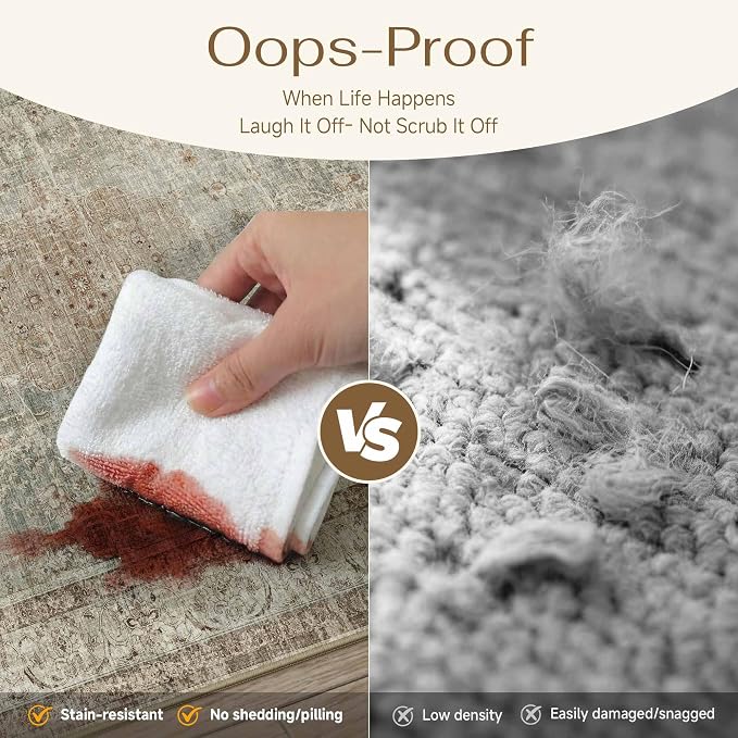 PureCozy Sage Area Rug 9x12 for Living Room Washable Vintage Carpet Low Pile Non Slip Distressed Soft Traditional Retro Oriental Large Accent Throw Rug Office Bedroom Dining Room Playroom