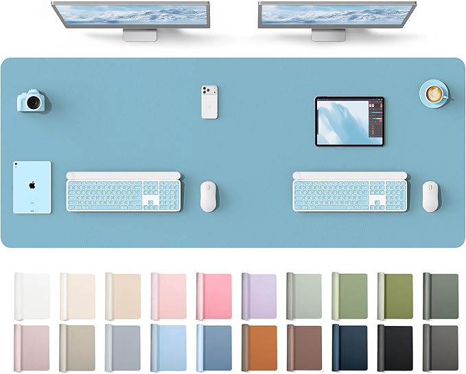 YSAGi Leather Desk Protector, Office Mat, Large Mouse Mat, Non-Slip PU Leather Blotter, Laptop Desk Mat, Waterproof Writing Pad for Office and Home(Sea Blue, 63" x 24")