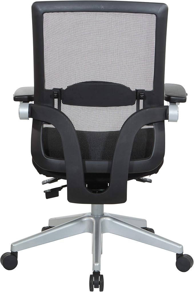 Space Seating 867 Series Adjustable Manager's Chair with Breathable Mesh Back, Lumbar Support and Padded Flip Arms, Black Fabric Seat with Silver Nylon Base